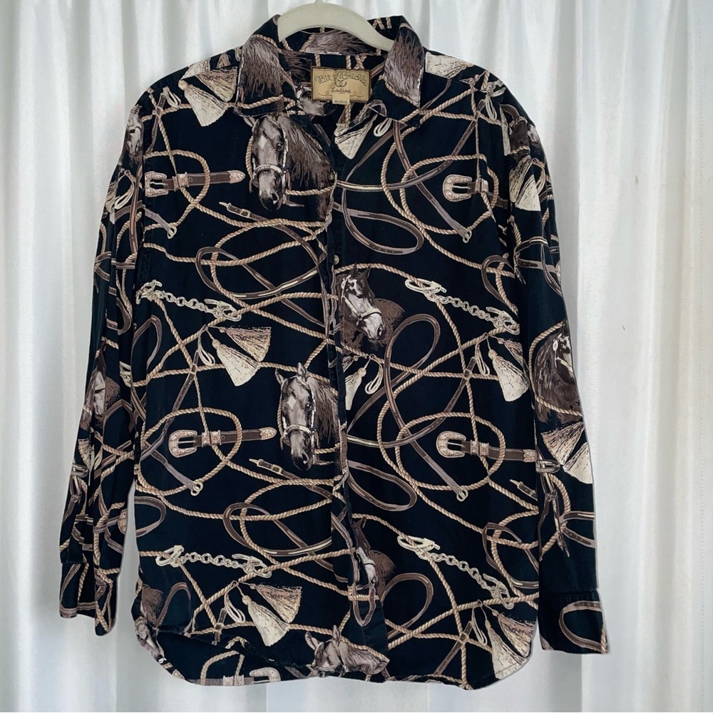 Bit & bridle ladies house button up blouse size XL